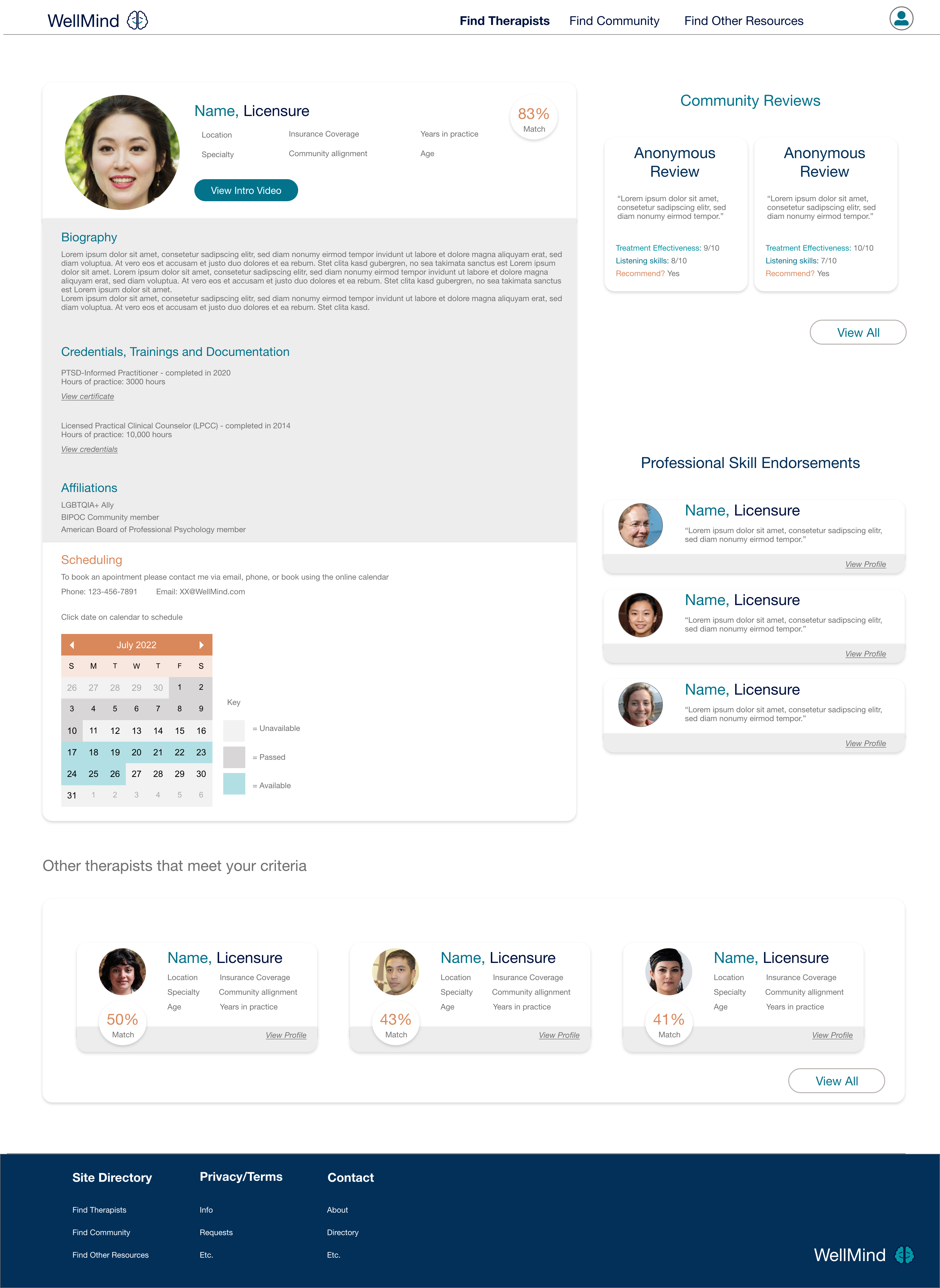 screenshot of mid fi compatibility questionnaire results for WellMind